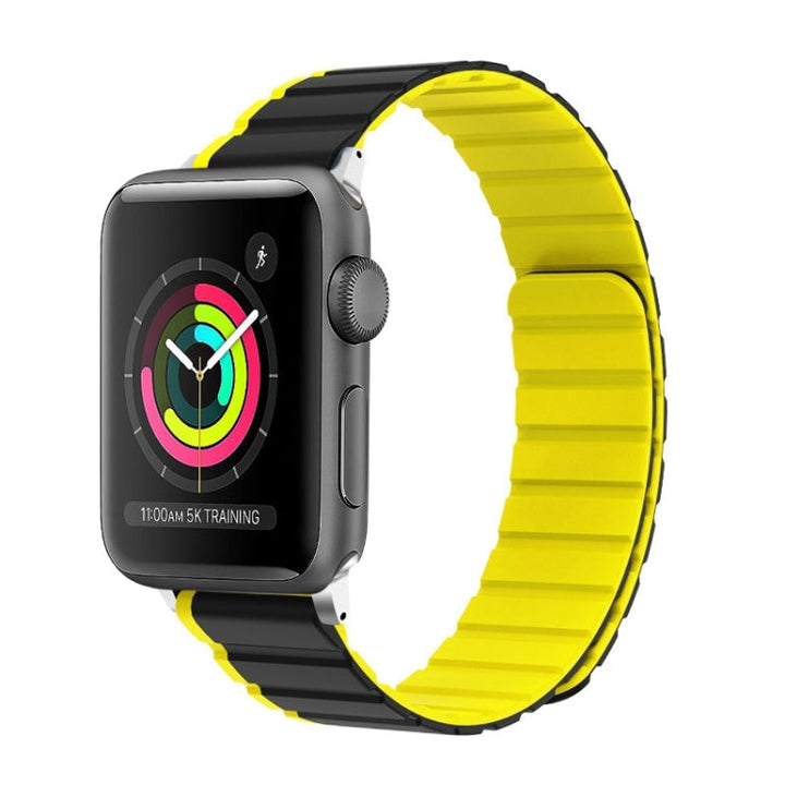 Lisslune | For Apple Watch 42mm ZGA Two-Color Magnetic Silicone Watch Band (Gray+Yellow)