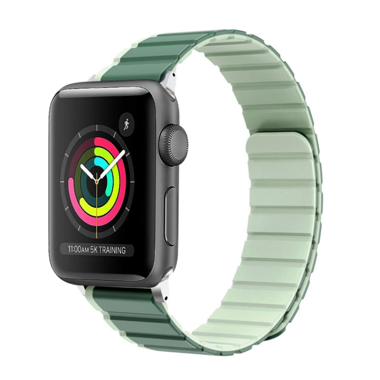 Lisslune | For Apple Watch 42mm ZGA Two-Color Magnetic Silicone Watch Band (Dark Green + Light Green)