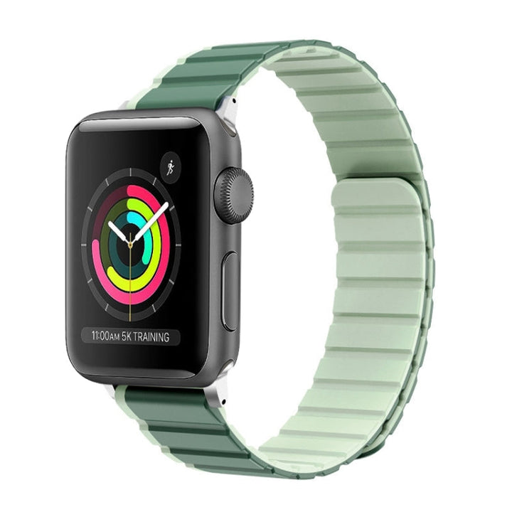 Lisslune | For Apple Watch 42mm ZGA Two-Color Magnetic Silicone Watch Band (Dark Green + Light Green)