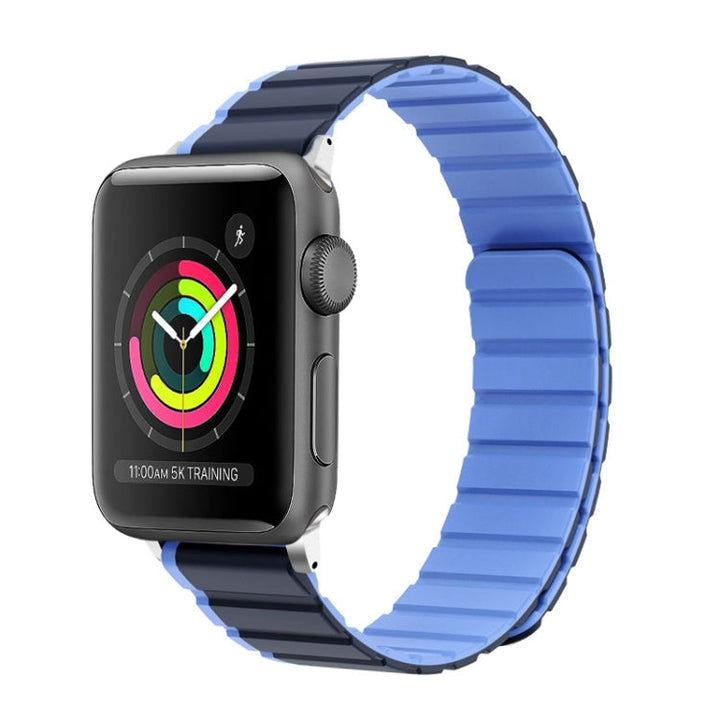 Lisslune | For Apple Watch 42mm ZGA Two Color Magnetic Silicone Watch Band (Dark Blue + Light Blue)