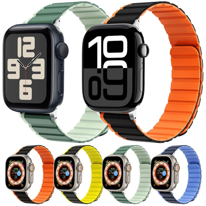 Lisslune | For Apple Watch Ultra 49mm ZGA Two-Color Magnetic Silicone Watch Strap (Dark Blue + Light Blue)