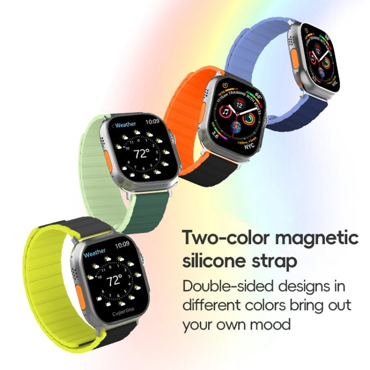 Lisslune | For Apple Watch Ultra 49mm ZGA Two-Color Magnetic Silicone Watch Strap (Dark Blue + Light Blue)