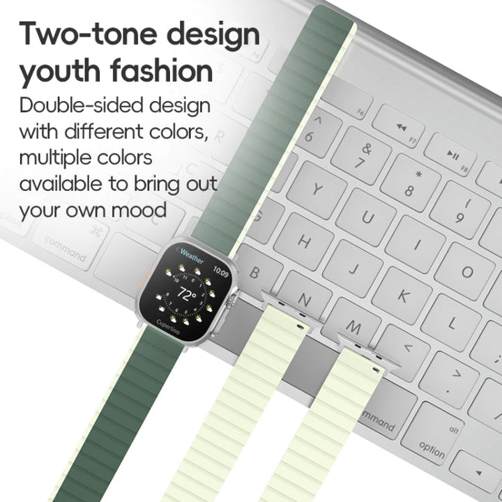 Lisslune | For Apple Watch Ultra 49mm ZGA Two-Color Magnetic Silicone Watch Strap (Dark Blue + Light Blue)