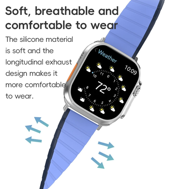 Lisslune | For Apple Watch Ultra 49mm ZGA Two-Color Magnetic Silicone Watch Strap (Dark Blue + Light Blue)