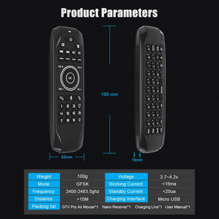 Lisslune | G7V Pro 2.4GHz Fly Air Mouse LED backlight Wireless keyboard remote control with gyroscope for Android TV Box / PC, support for smart voice
