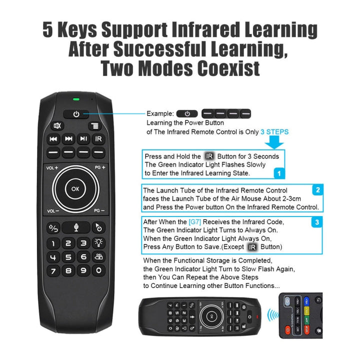 Lisslune | G7V Pro 2.4GHz Fly Air Mouse LED backlight Wireless keyboard remote control with gyroscope for Android TV Box / PC, support for smart voice