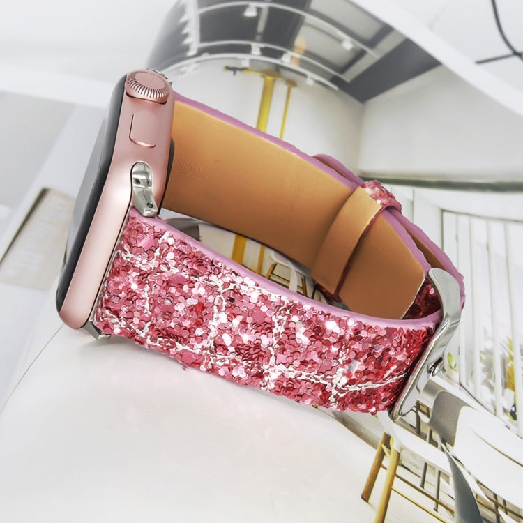 Lisslune | For Apple Watch 5 & 4 44mm / 3 & 2 & 1 42mm Glitter Sequins Leather Strap (Pink Silver)