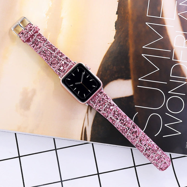 Lisslune | For Apple Watch 5 & 4 44mm / 3 & 2 & 1 42mm Glitter Sequins Leather Strap (Pink Silver)