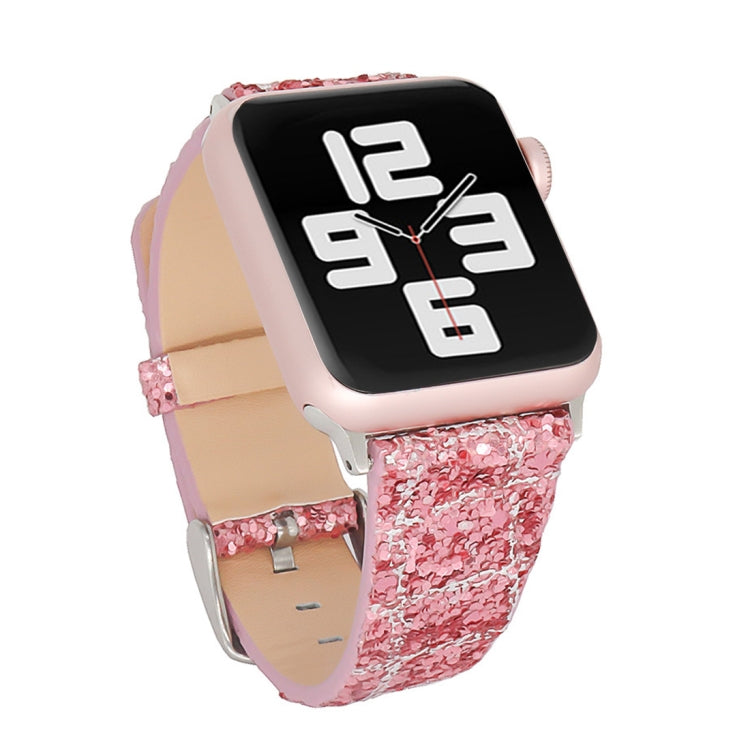 Lisslune | For Apple Watch 5 & 4 44mm / 3 & 2 & 1 42mm Glitter Sequins Leather Strap (Pink Silver)