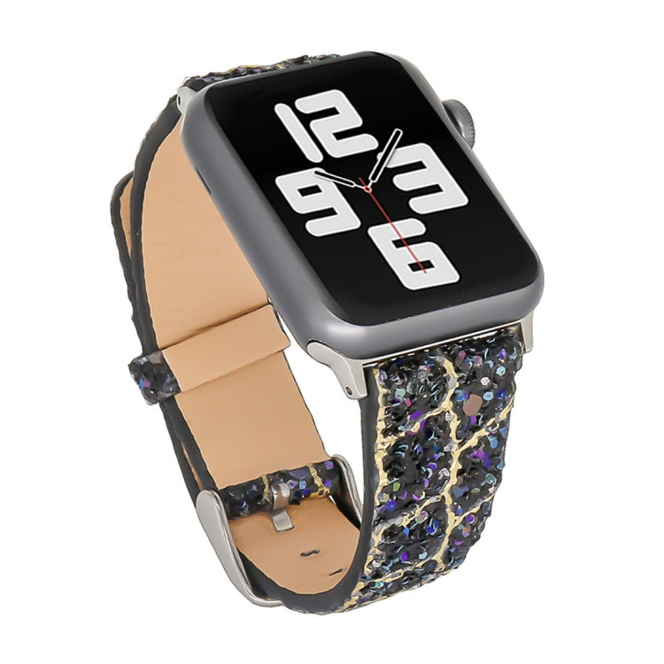 Lisslune | For Apple Watch 5 & 4 44mm / 3 & 2 & 1 42mm Glitter Sequin Leather Band (Black Gold)