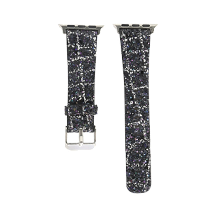 Lisslune | For Apple Watch 5 & 4 44mm / 3 & 2 & 1 42mm Glitter Sequins Leather Watch Band (Black Silver)