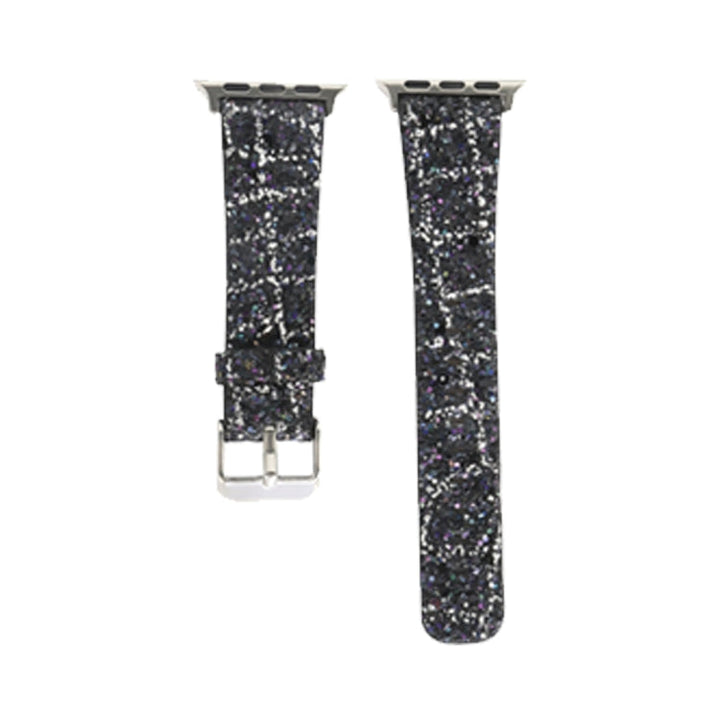 Lisslune | For Apple Watch 5 & 4 44mm / 3 & 2 & 1 42mm Glitter Sequins Leather Watch Band (Black Silver)