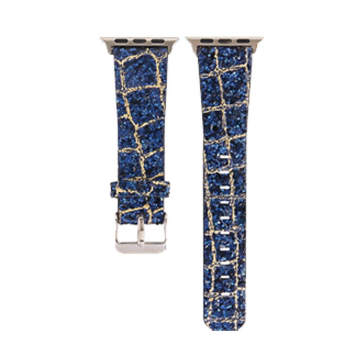 Lisslune | For Apple Watch 5 & 4 44mm / 3 & 2 & 1 42mm Glitter Sequin Leather Watch Band (Blue Gold)