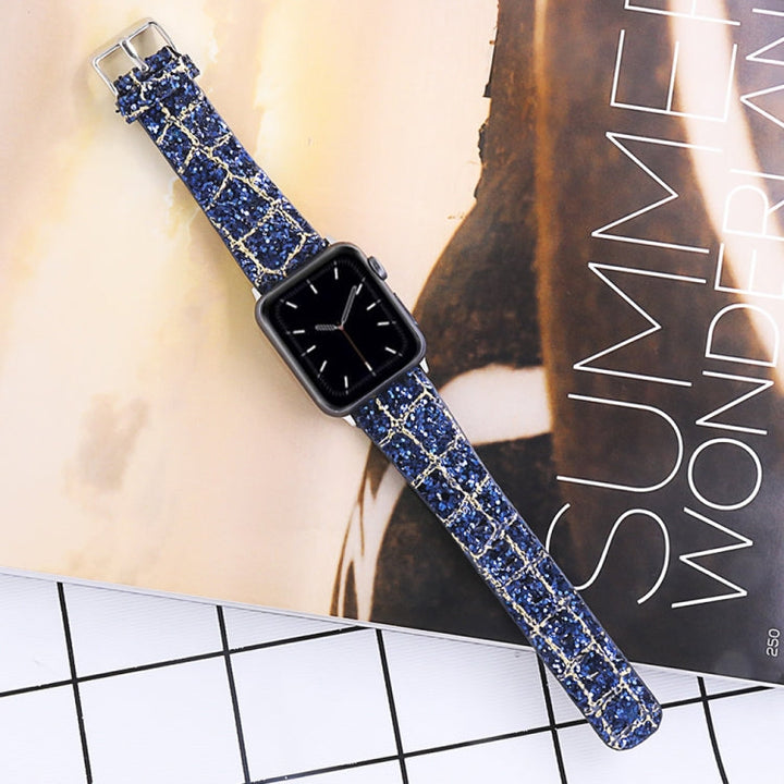Lisslune | For Apple Watch 5 & 4 44mm / 3 & 2 & 1 42mm Glitter Sequin Leather Watch Band (Blue Gold)