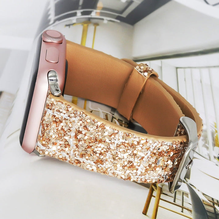 Lisslune | For Apple Watch 5 & 4 44mm / 3 & 2 & 1 42mm Glitter Sequin Leather Band (Rose Gold)