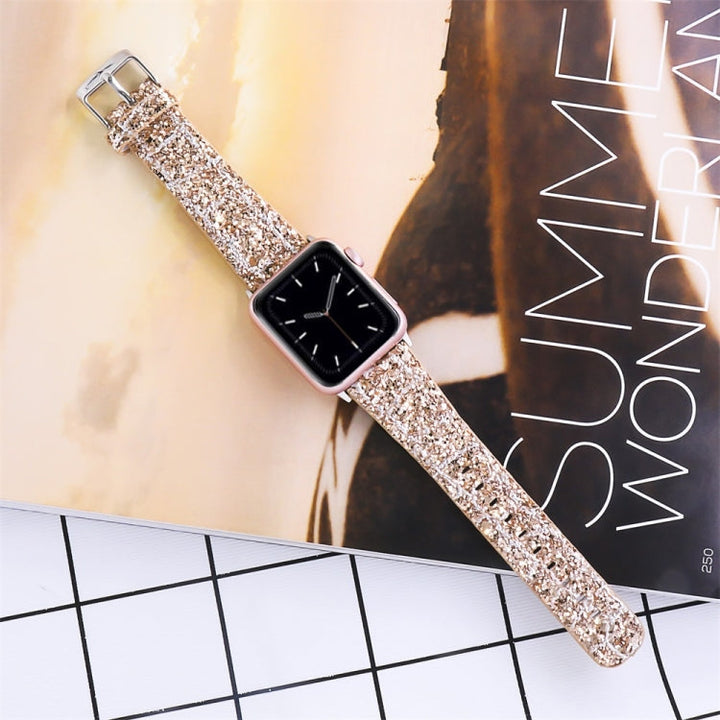 Lisslune | For Apple Watch 5 & 4 44mm / 3 & 2 & 1 42mm Glitter Sequin Leather Band (Rose Gold)