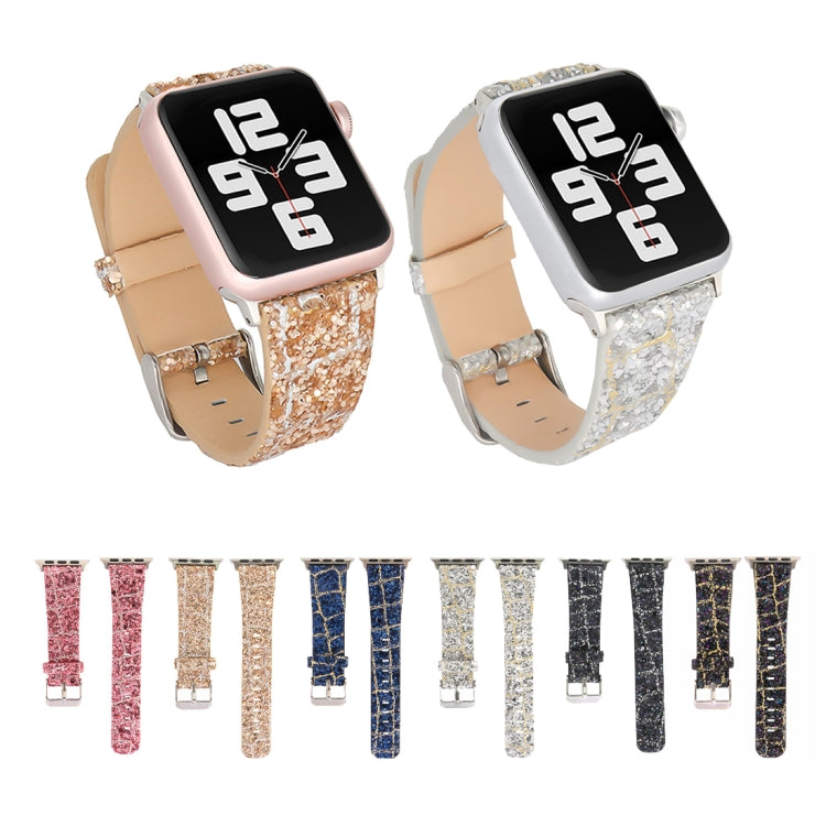 Lisslune | For Apple Watch 5 & 4 44mm / 3 & 2 & 1 42mm Glitter Sequin Leather Watch Band (Blue Gold)