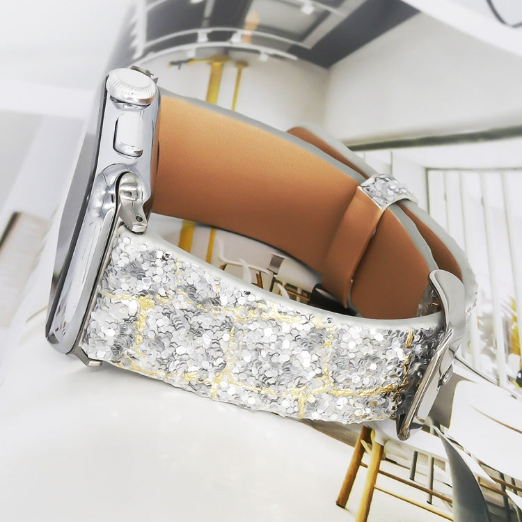 Lisslune | For Apple Watch Series 8&7 41mm / SE 2&6&SE&5&4 40mm / 3&2&1 38mm Glitter Sequin Leather Watch Band (Gold Silver)