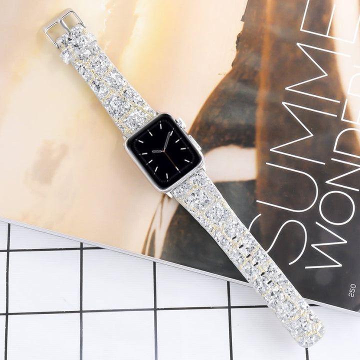 Lisslune | For Apple Watch Series 8&7 41mm / SE 2&6&SE&5&4 40mm / 3&2&1 38mm Glitter Sequin Leather Watch Band (Gold Silver)