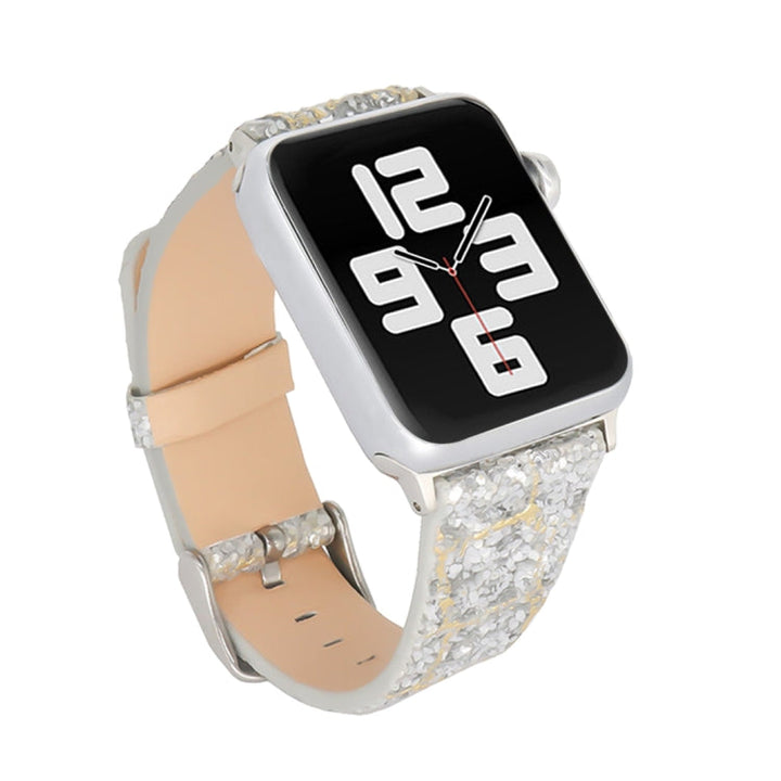 Lisslune | For Apple Watch Series 8&7 41mm / SE 2&6&SE&5&4 40mm / 3&2&1 38mm Glitter Sequin Leather Watch Band (Gold Silver)
