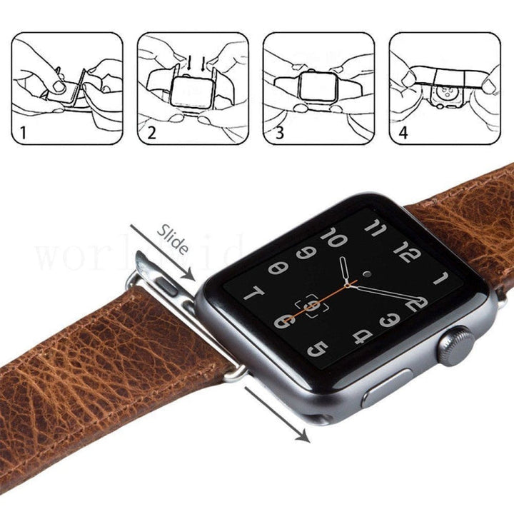 Lisslune | For Apple Watch 5 & 4 44mm / 3 & 2 & 1 42mm Square Tail Retro Crazy Horse Leather Watch Band (Black)