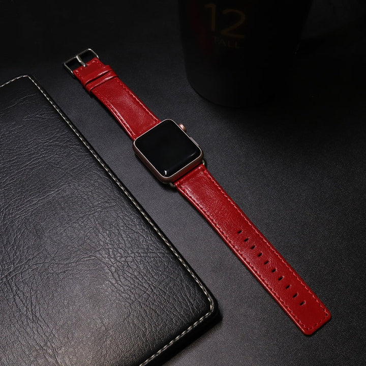Lisslune | For Apple Watch 5 & 4 44mm / 3 & 2 & 1 42mm Square Tail Retro Crazy Horse Texture Leather Strap (Red)