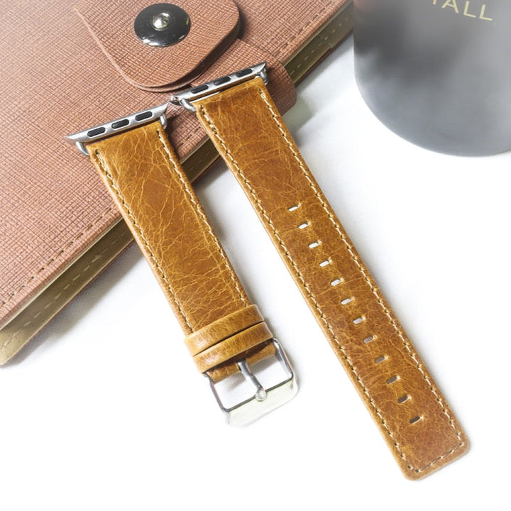Lisslune | For Apple Watch 5 & 4 44mm / 3 & 2 & 1 42mm Square Tail Retro Crazy Horse Texture Leather Watch Band (Light Brown)