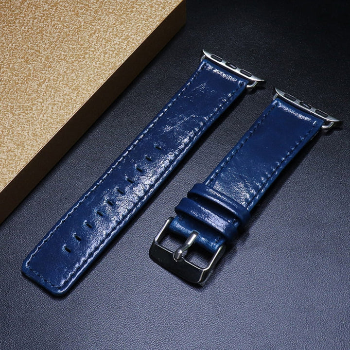 Lisslune | For Apple Watch 5 & 4 44mm / 3 & 2 & 1 42mm Square Tail Retro Crazy Horse Texture Leather Bracelet (Dark Blue)