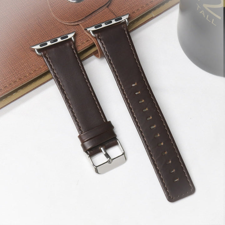 Lisslune | For Apple Watch 5 & 4 44mm / 3 & 2 & 1 42mm Square Tail Retro Crazy Horse Textured Leather Watch Band (Dark Brown)