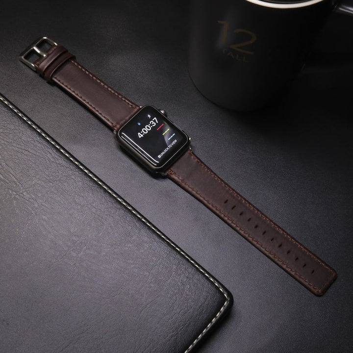 Lisslune | For Apple Watch 5 & 4 44mm / 3 & 2 & 1 42mm Square Tail Retro Crazy Horse Textured Leather Watch Band (Dark Brown)