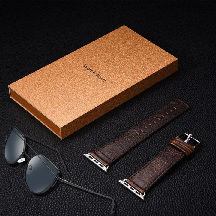 Lisslune | For Apple Watch 5 & 4 44mm / 3 & 2 & 1 42mm Square Tail Retro Crazy Horse Textured Leather Watch Band (Dark Brown)