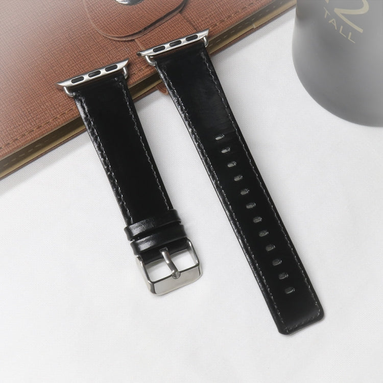 Lisslune | For Apple Watch Series 9&8&7 41mm / SE 3&SE 2&6&SE&5&4 40mm / 3&2&1 38mm Square Tail Retro Crazy Horse Textured Leather Strap (Black)