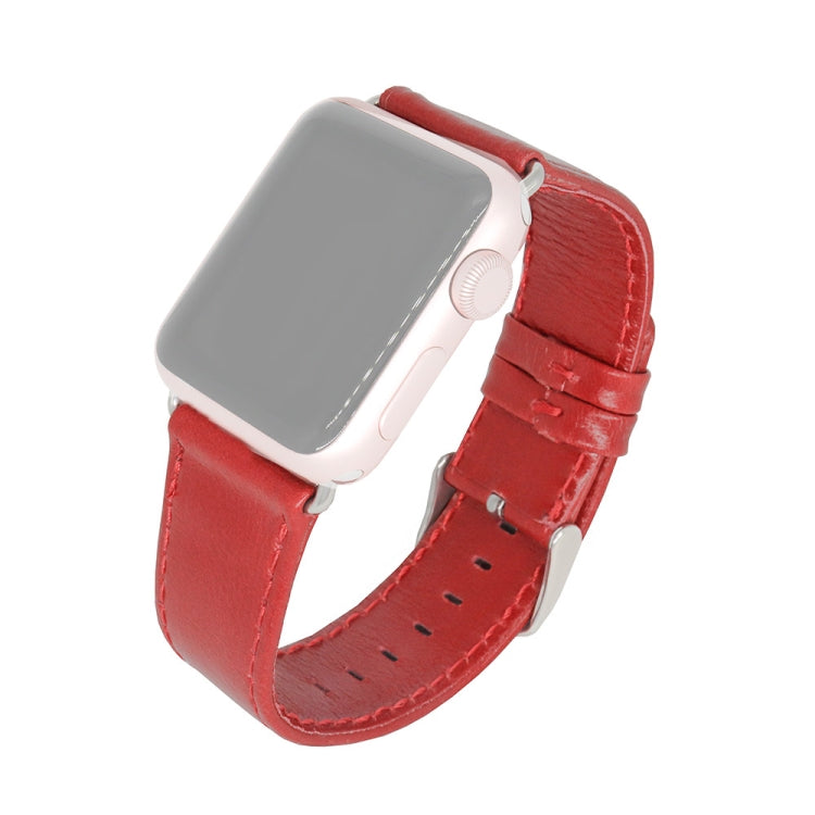 Lisslune | For Apple Watch Series 9&8&7 41mm / SE 3&SE 2&6&SE&5&4 40mm / 3&2&1 38mm Square Tail Retro Crazy Horse Texture Leather Strap (Red)