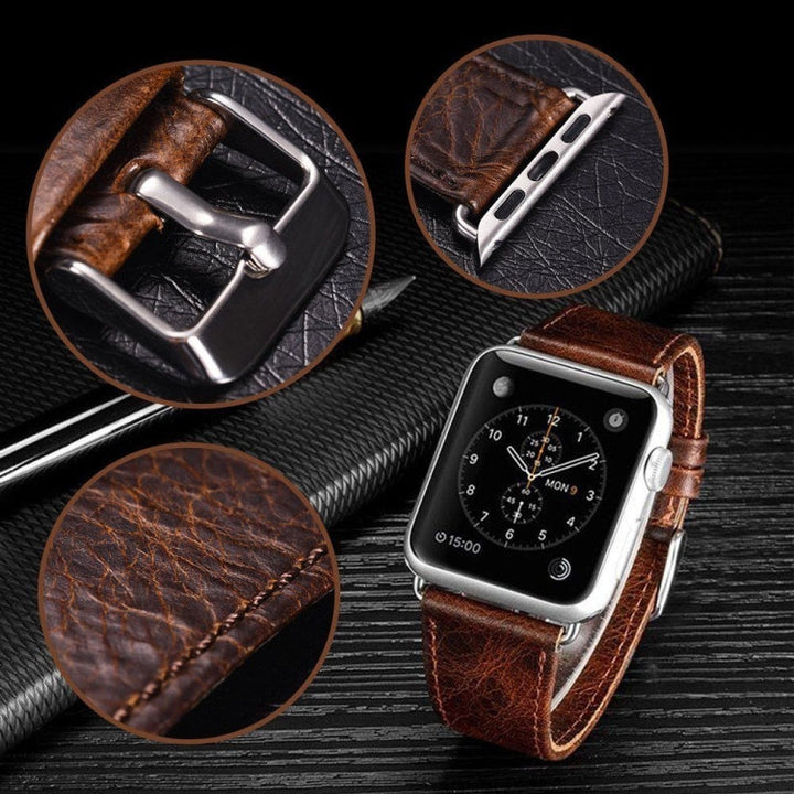 Lisslune | For Apple Watch Series 9&8&7 41mm / SE 3&SE 2&6&SE&5&4 40mm / 3&2&1 38mm Square Tail Retro Crazy Horse Texture Leather Strap (Red)