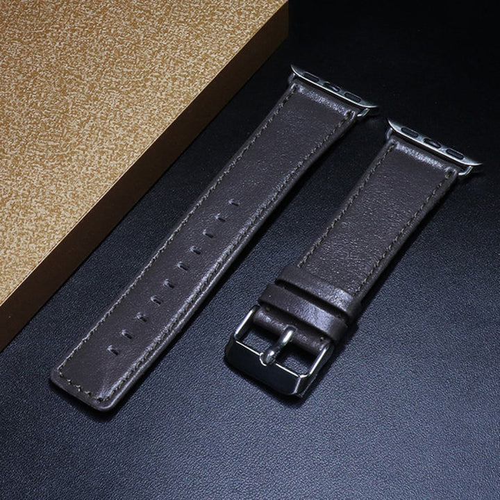 Lisslune | For Apple Watch Series 9&8&7 41mm / SE 3&SE 2&6&SE&5&4 40mm / 3&2&1 38mm Square Tail Retro Crazy Horse Textured Leather Watch Band (Gray)
