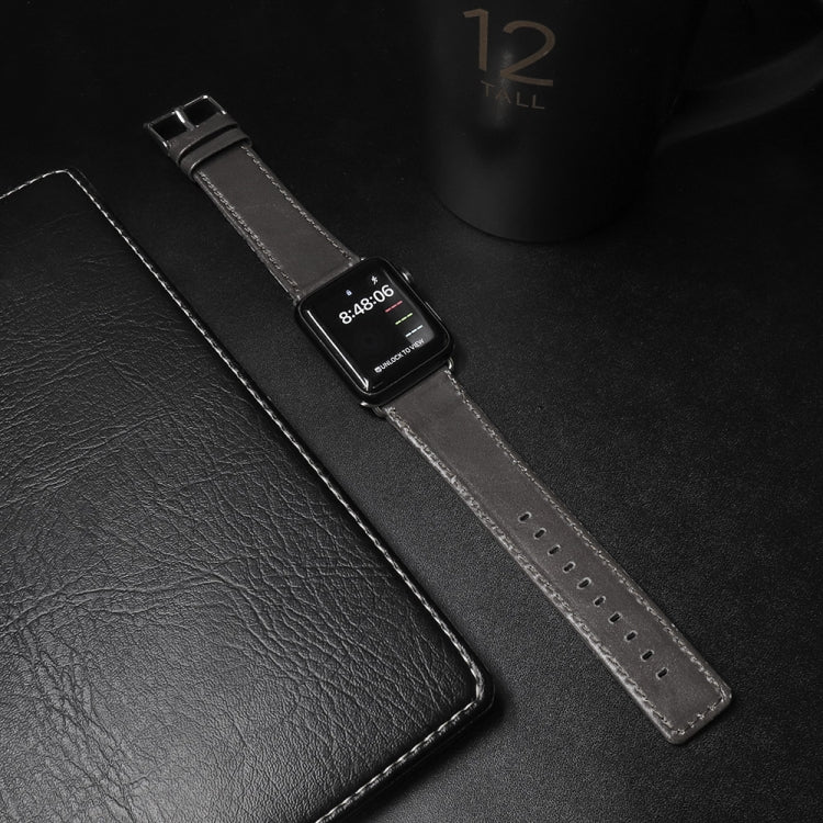 Lisslune | For Apple Watch Series 9&8&7 41mm / SE 3&SE 2&6&SE&5&4 40mm / 3&2&1 38mm Square Tail Retro Crazy Horse Textured Leather Watch Band (Gray)