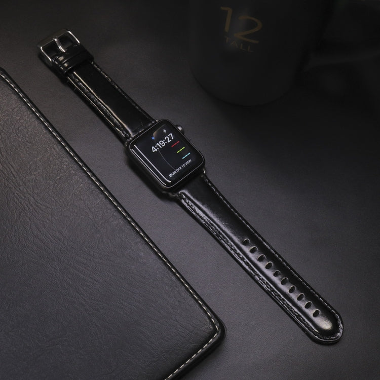 Lisslune | For Apple Watch 5 & 4 44mm / 3 & 2 & 1 42mm Round Tail Retro Crazy Horse Texture Leather Watch Band (Black)