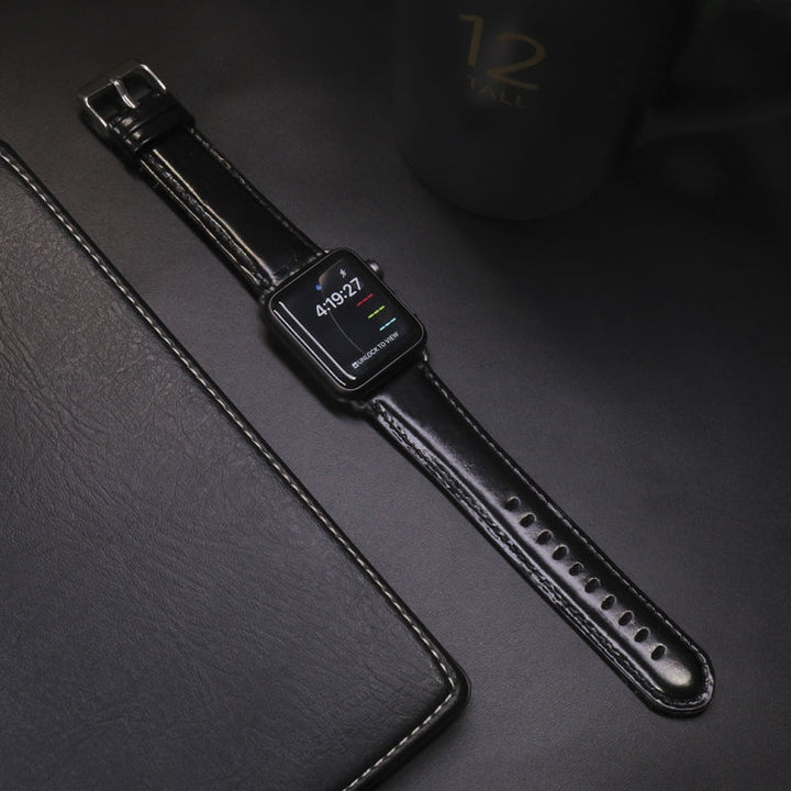 Lisslune | For Apple Watch 5 & 4 44mm / 3 & 2 & 1 42mm Round Tail Retro Crazy Horse Texture Leather Watch Band (Black)