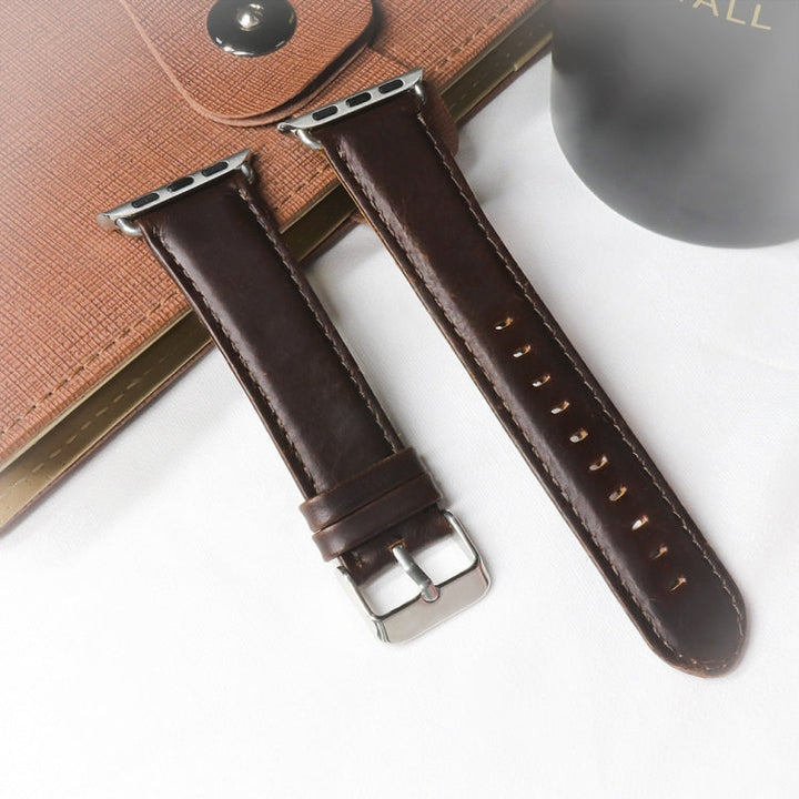 Lisslune | For Apple Watch 5 & 4 44mm / 3 & 2 & 1 42mm Round Tail Retro Crazy Horse Leather Texture Watch Band (Dark Brown)