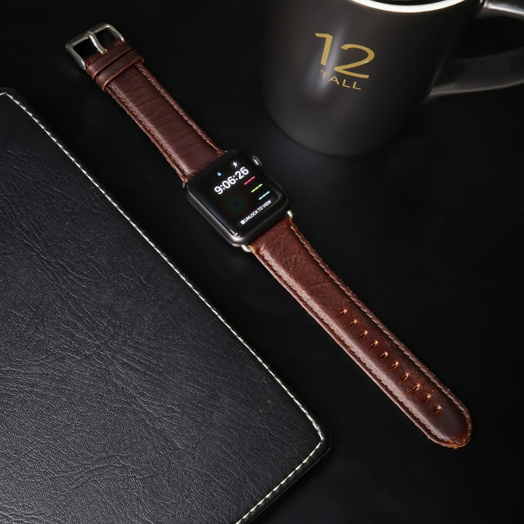 Lisslune | For Apple Watch 5 & 4 44mm / 3 & 2 & 1 42mm Round Tail Retro Crazy Horse Leather Texture Watch Band (Dark Brown)