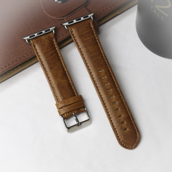 Lisslune | For Apple Watch 5 & 4 44mm / 3 & 2 & 1 42mm Round Tail Retro Crazy Horse Leather Watch Strap (Light Brown)