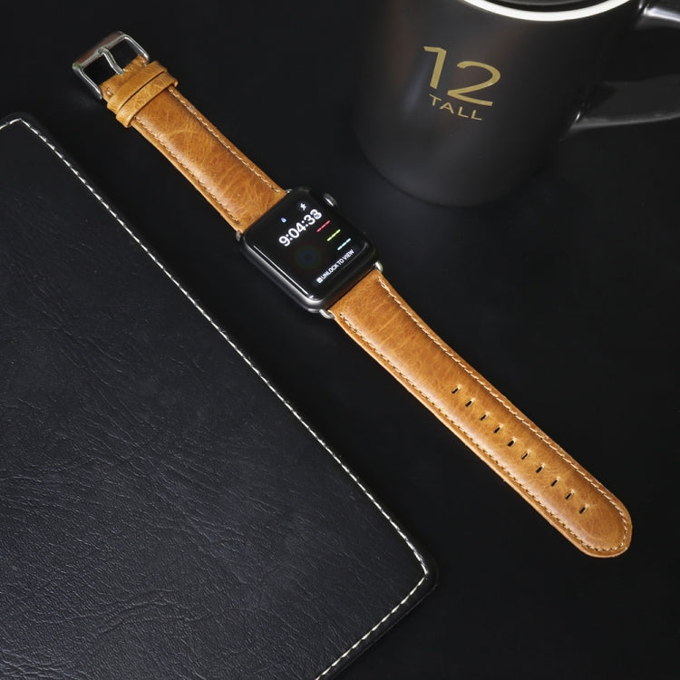 Lisslune | For Apple Watch 5 & 4 44mm / 3 & 2 & 1 42mm Round Tail Retro Crazy Horse Leather Watch Strap (Light Brown)
