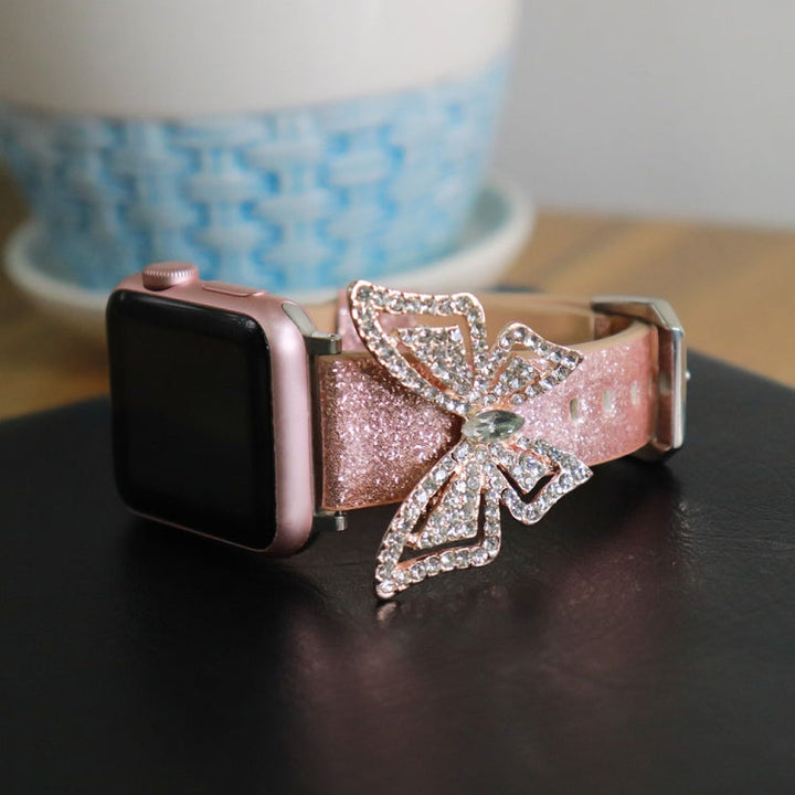 Lisslune | For Apple Watch 5 & 4 44mm / 3 & 2 & 1 42mm Bow Glitter Diamond Watch Band (Rose Gold)