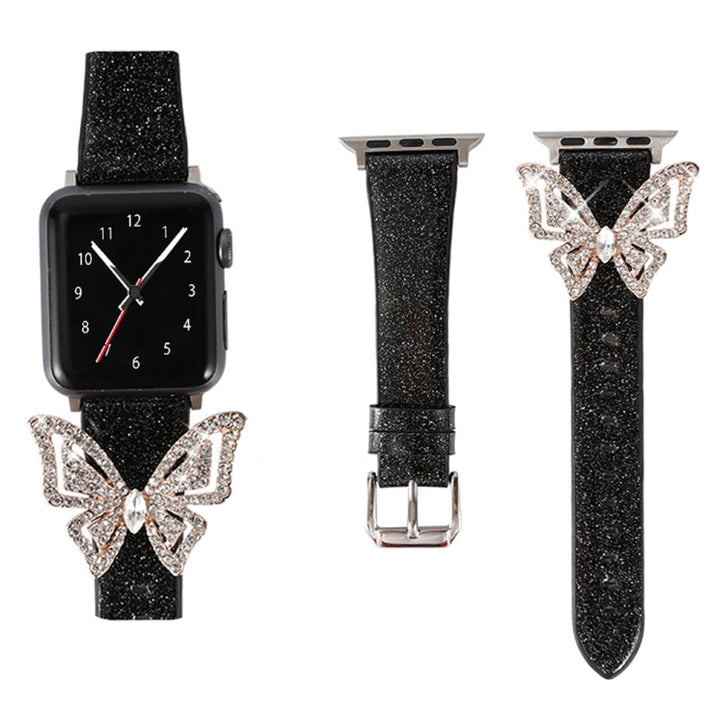 Lisslune | For Apple Watch 5 & 4 44mm / 3 & 2 & 1 42mm Bow Glitter Diamond Watch Band (Black)