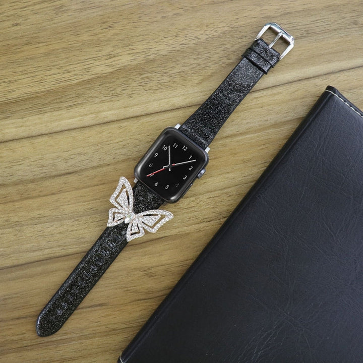 Lisslune | For Apple Watch 5 & 4 44mm / 3 & 2 & 1 42mm Bow Glitter Diamond Watch Band (Black)