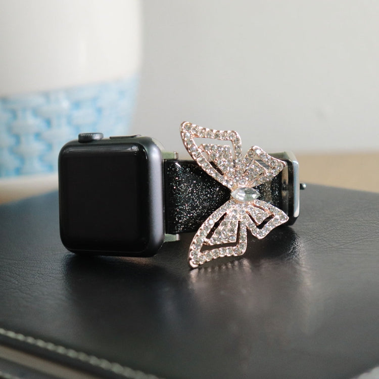 Lisslune | For Apple Watch 5 & 4 44mm / 3 & 2 & 1 42mm Bow Glitter Diamond Watch Band (Black)