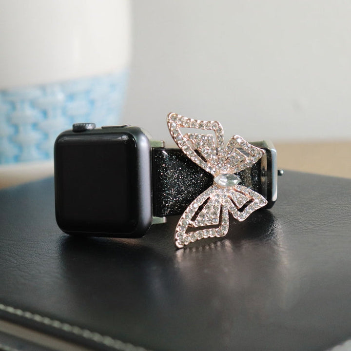 Lisslune | For Apple Watch 5 & 4 44mm / 3 & 2 & 1 42mm Bow Glitter Diamond Watch Band (Black)