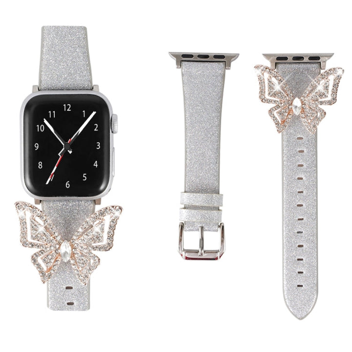 Lisslune | For Apple Watch 5 & 4 44mm / 3 & 2 & 1 42mm Bow Glitter Diamond Watch Band (Silver)