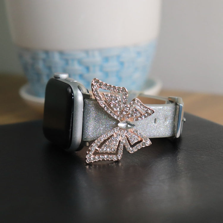 Lisslune | For Apple Watch 5 & 4 44mm / 3 & 2 & 1 42mm Bow Glitter Diamond Watch Band (Silver)
