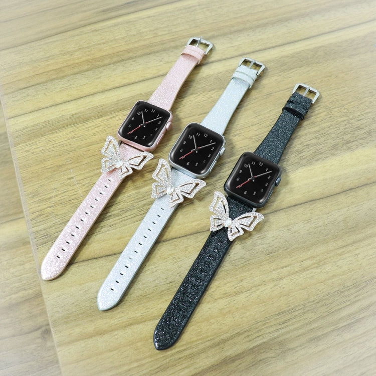 Lisslune | For Apple Watch 5 & 4 44mm / 3 & 2 & 1 42mm Bow Glitter Diamond Watch Band (Silver)